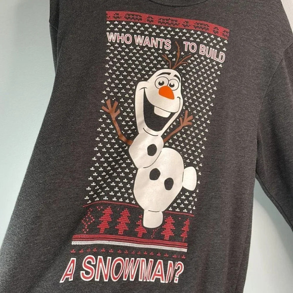 DISNEY Mens Frozen Olof Snowman Graphic Crewneck Long Sleeve Sweatshirt Grey M - Picture 3 of 10